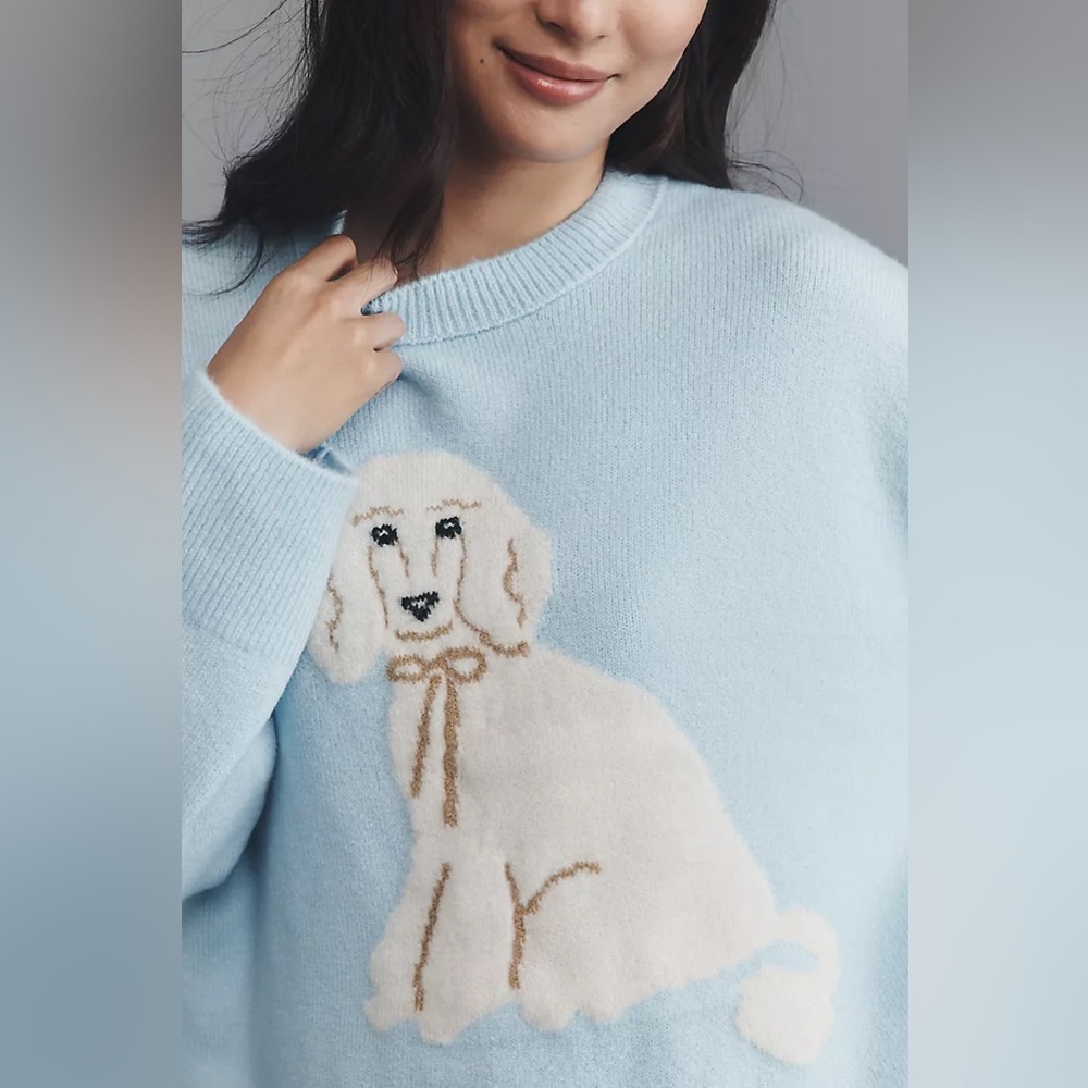 New Anthropologie x Maeve Crew Neck Poodle Dog Icon Pullover Sweater sz XS - Picture 3 of 8